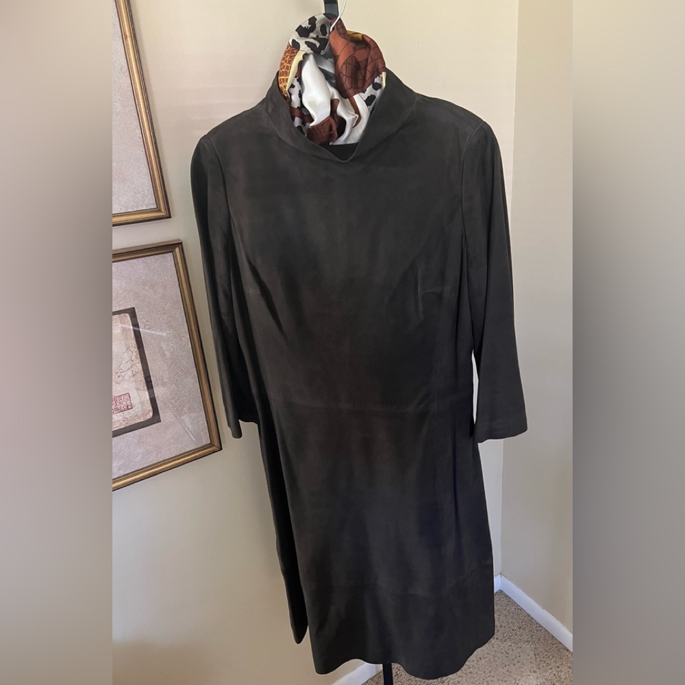 Anne Klein, Lamb Suede Olive Green Dress